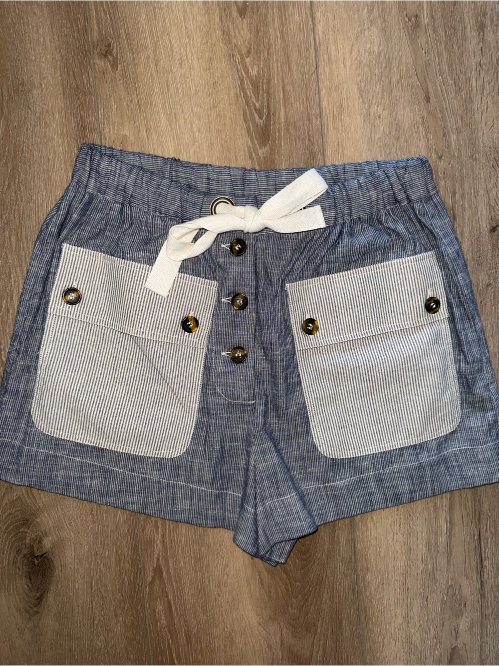 NWT Ulla Johnson Gracie Granite Gray Blue Stripe Tie Shorts size 4 $320